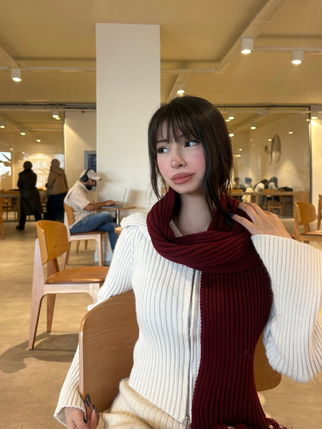 Mikasa Bordo El Örgüsü Atkı – Sade Model