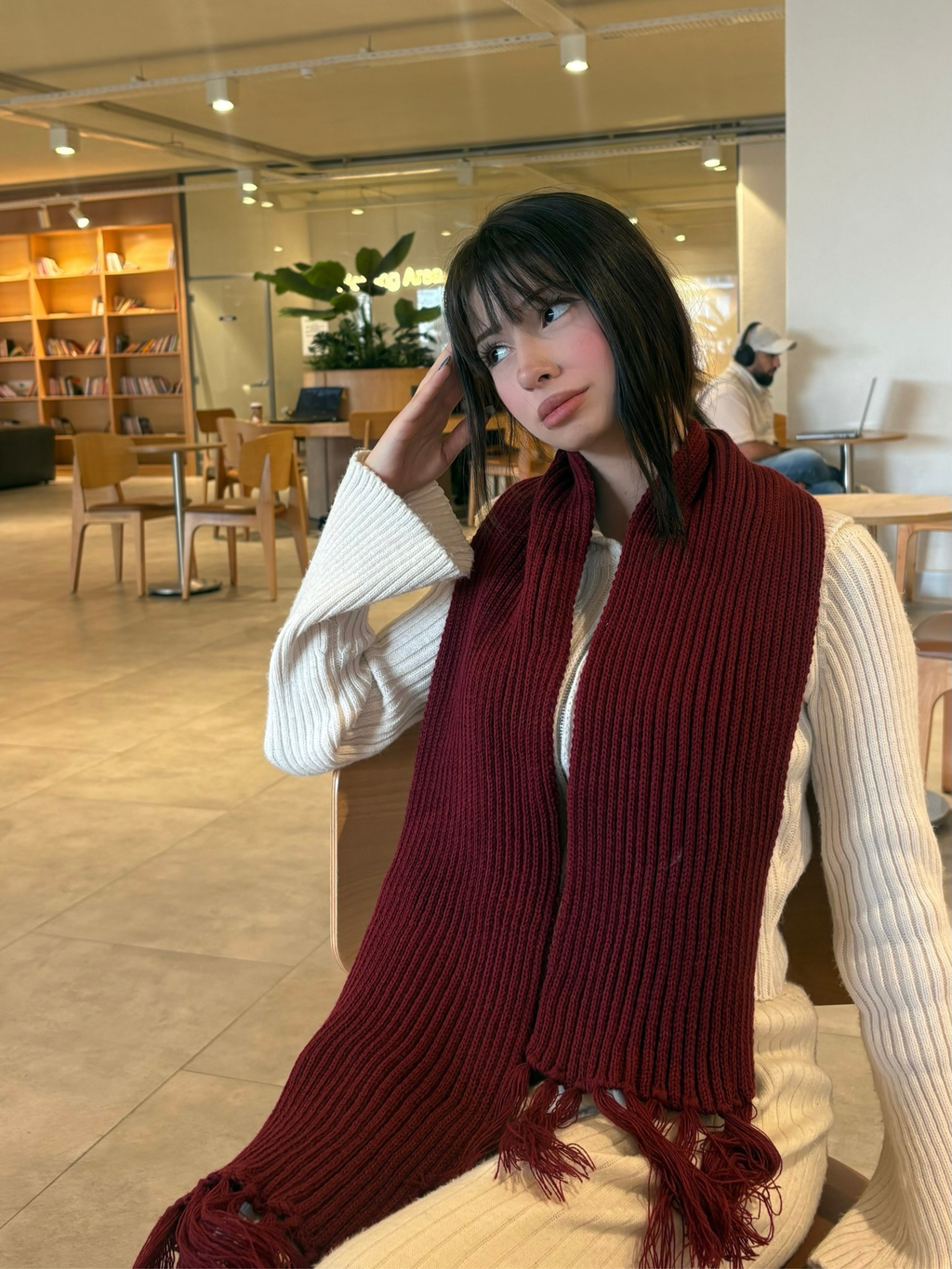 Mikasa Bordo El Örgüsü Atkı – Sade Model