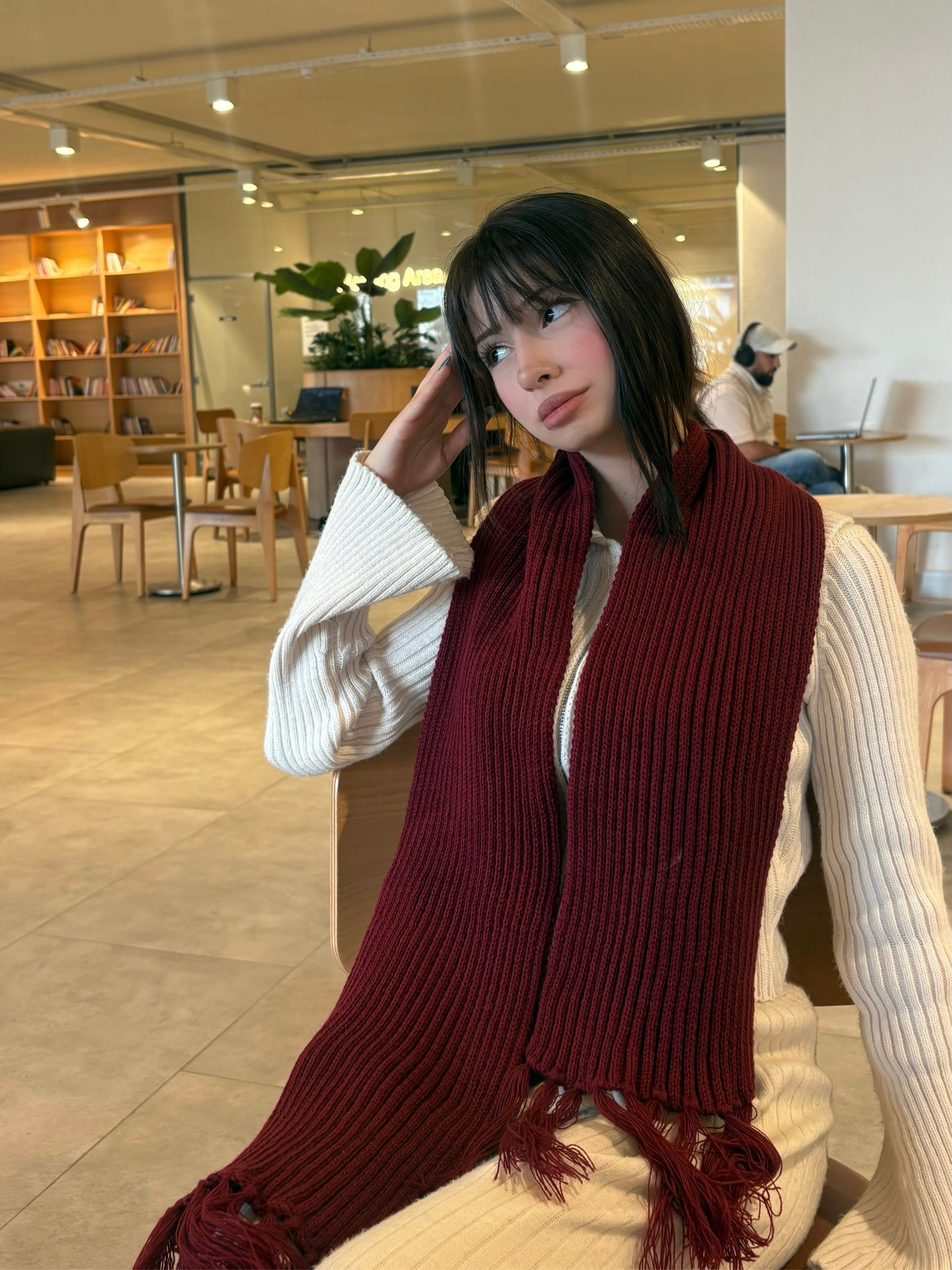 Mikasa Bordo El Örgüsü Atkı – Sade Model